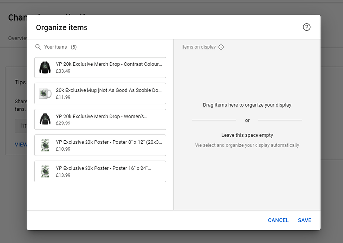youtube integration only showing 5 pieces of merch (should be 8)