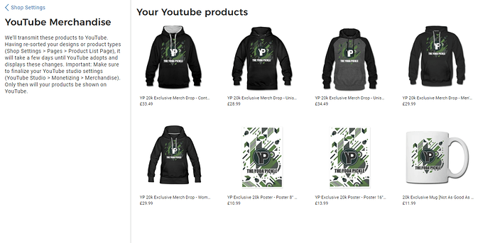 Spreadshop showing merch