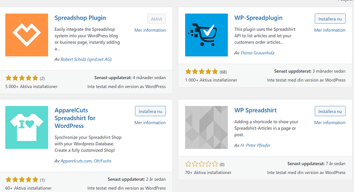 different spreadshirt wordpress plugins