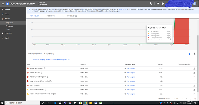 Screenshot of Google Merchant Center
